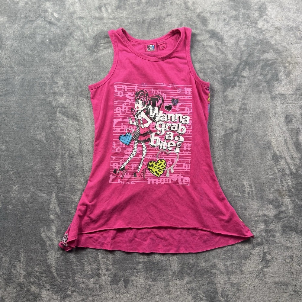Girls Tank Top PINK MONSTER HIGH RACERBACK Tank Flared 14-16 Wanna Grab A Bite